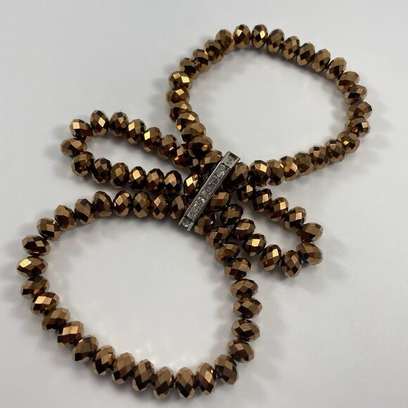 Metallic Gold Glass Beaded Multi Layer Stretch Bracelet Statement Bold Stacking - Picture 5 of 6